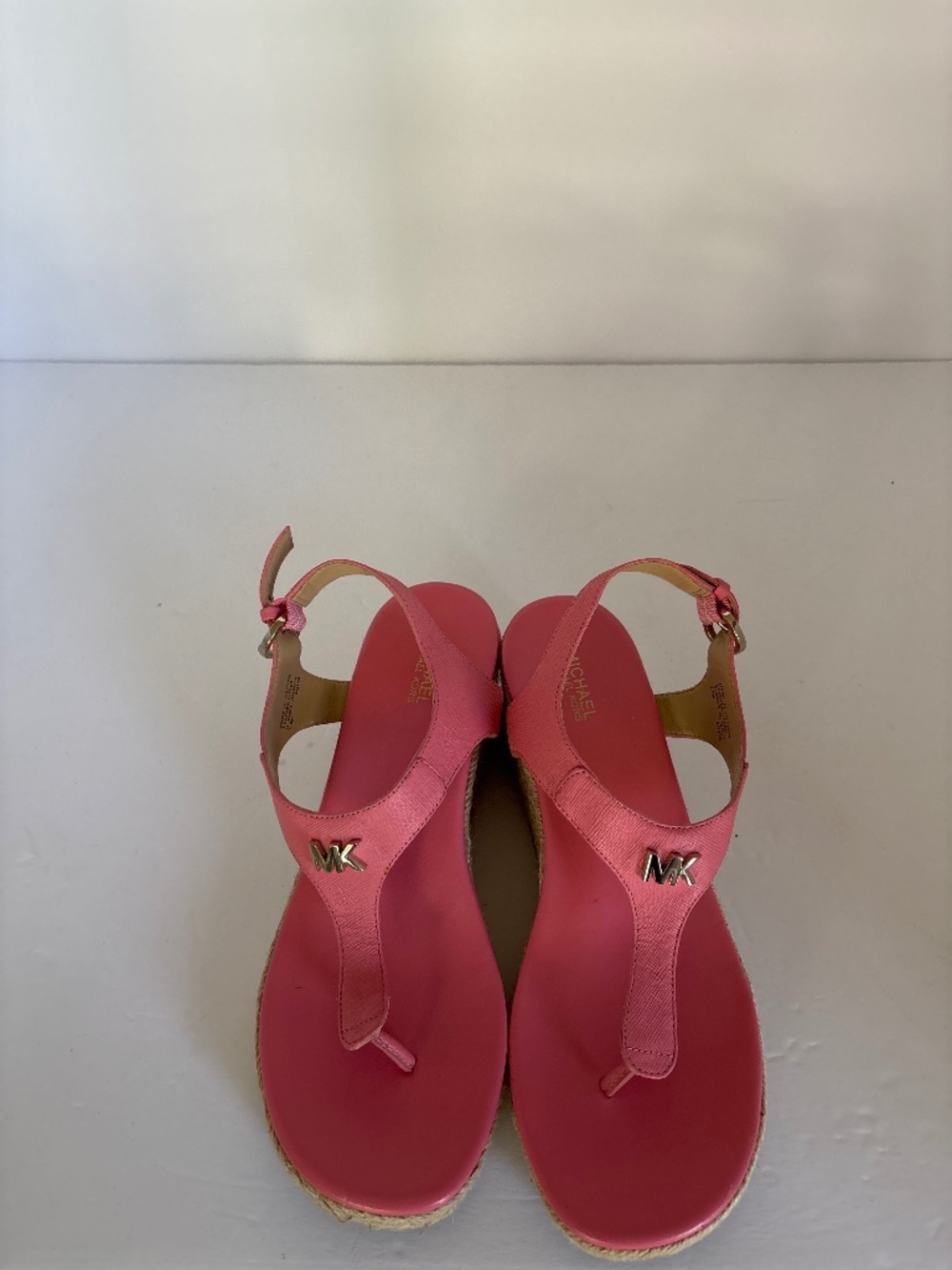 Pink Michael Kors Laney Leather Thong Wedge Espadrille Sandals Sz 7.5